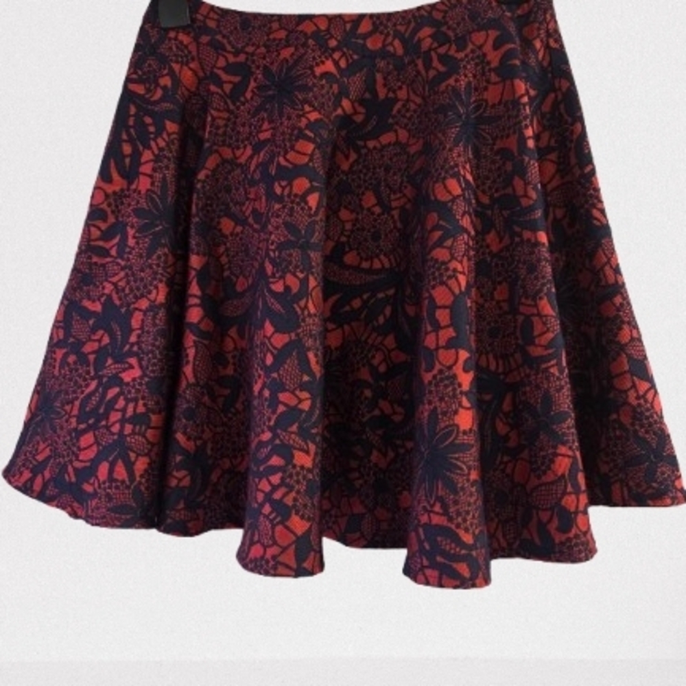 Blue Rain Red and Dark Blue Floral Skater Skirt